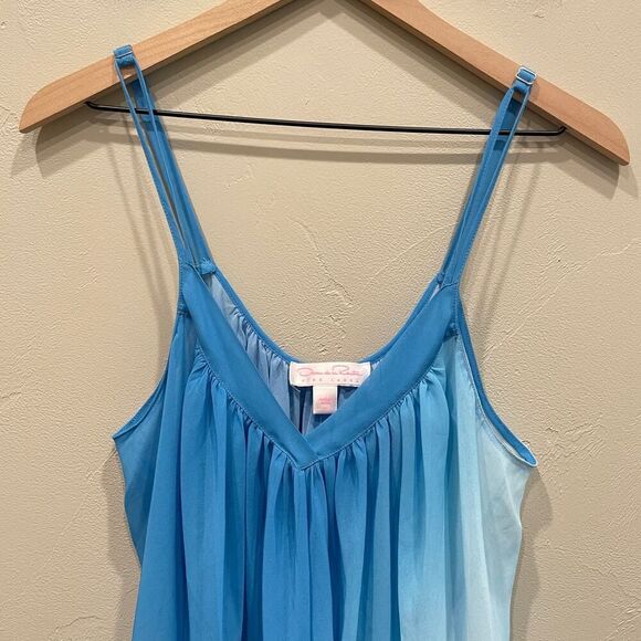 Oscar de la Renta Pink Label Babydoll Mini Dress in Blue Ombre - Size: Large - Picture 4 of 8